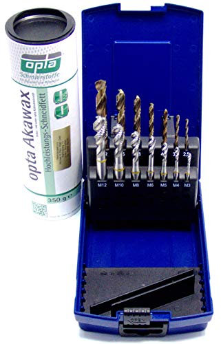 WSH-TOOLS Maschinengewindebohrer Set 14-teilig M3 - M12 HSSE-Co5 DIN 371 Sackloch 39° RSP Gelbring inkl. HSSE-Co5 Kernlochbohrern und Schmierstift