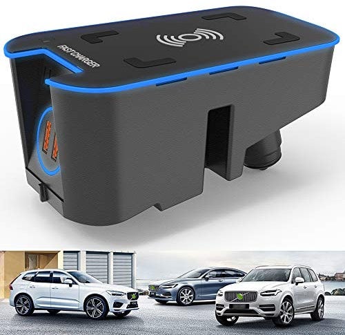 Wireless Car Charger for Volvo XC90 XC60 V90 V60 S90 S60 2016-2021 Center Console Upgrade Accessory Panel 15W Fast Charging Phone Charger Pad with Dual 18W USB QC3.0 Ports for iPhone Samsung