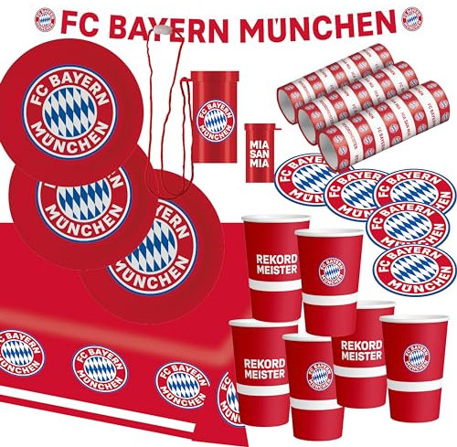 FC Bayern München XL Fußball Party Set - 34-Teilig Fanartikel - Zubehör und Deko zur Fußballparty und Geburtstag