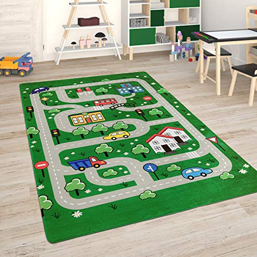 Paco Home Kinderteppich Teppich Kinderzimmer Spielmatte Straßenteppich Spielteppich, Grösse:80x150 cm, Farbe:Grün