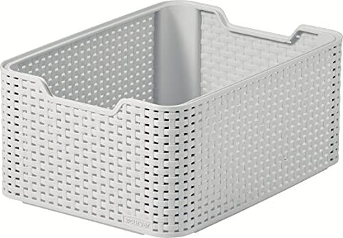 Curver Style Rattan Effect Kitchen, Living room, Bathroom, Bedroom, Utility Medium Rectangular Storage Basket 18 Litres - Grey