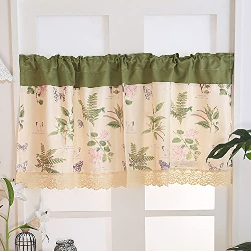 Lsimeru Schiebegardine Küchenfenster Kurz Fenster mit Blumemuster Bistrogardine Modern Blickdicht Kurzgardinen Kurzvorhang Fensterdeko Küche Cafe 1 Stück,130x80cm