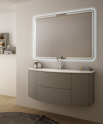 Hängeschrank Eden taupe 90 cm nur Untergestell und Waschbecken aus Glas