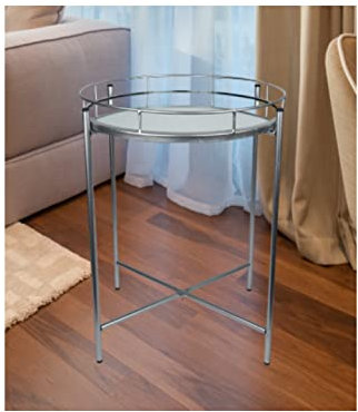 spot on dealz® Chrome Side Round Coffee Tray End Table With Metal frame Removable tempered glass Top Living Room small Chrome tables Furniture Decorations
