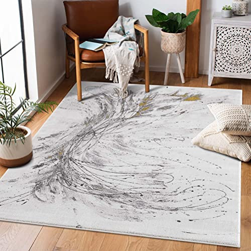 carpet city Teppich-Läufer Wohnzimmer - 80x300 cm Kurzflor Grau, Golden - Meliert Abstraktes Muster - Moderne Flur-Teppiche Flachflor - Deko Schlafzimmer