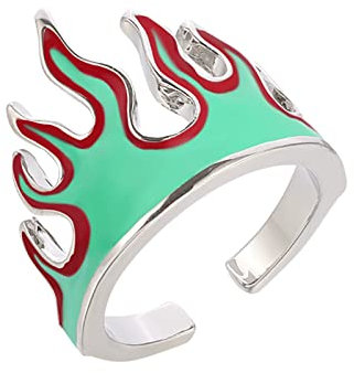 Dishowme Feuer Flamme Ring Punk Knuckle Ring Kreativer Hip Hop Gelenk Fingerring Einstellbarer Schmuck für Frauen Männer Mädchen Jungen (Grün)