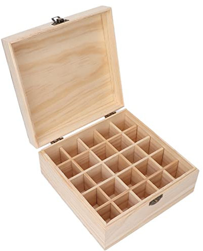 Yinhing Box für ätherische Öle mit Deckel,25 Fächer Tragbarer Aufbewahrungskoffer für ätherische Öle aus Kiefernholz für Reisen zu Hause, Holz-Organizer mit Abnehmbaren Schlitzen
