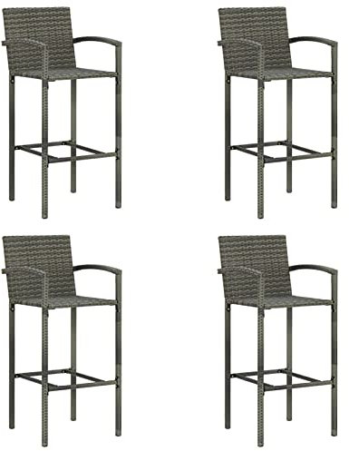 Barhocker, 4er Set mit Fußstütze, höhenoptimiert für hohe Theken und Bars, aus wetterfestem PE-Rattan und stabilem Stahlgestell, grau, ideal für Kücheninsel, Wohnzimmer, Balkon oder Terrasse