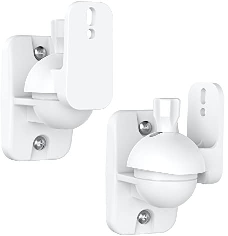 Cozycase Speaker Wall Mount Brackets with Fittings - Adjustable Satellite Speaker Wall Mount Kit | Rotatable | Tiltable for Surround Sound Speakers, Hold up to 7.7lbs, Black (White, 2 Packs)