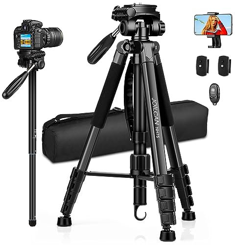 JOILCAN 73 Camera Tripod, Aluminum DSLR Monopod tripod with remote and Detachable Pan Head, Lightweight Travel Tripod for Canon/Nikon With Carry Bag, Max Load 14LB