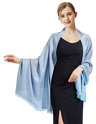 vimate Party Shimmer Schal Schal, Damen Hellblau Gast Metallic Schal Wraps für formales Abendkleid (DE-Hellblau bis Silber)