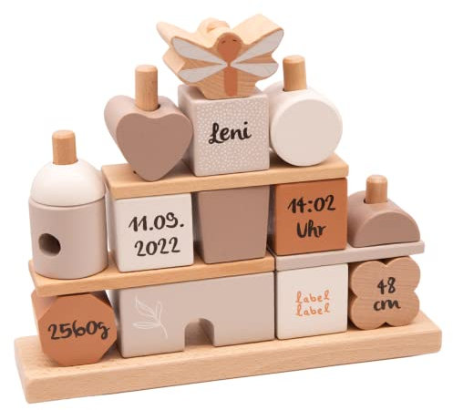 Steckspiel Haus nougat I Personalisierbares Geschenk zur Geburt I Handmade Holzspielzeug I Personalisierte Geschenke Baby I Label-Label I Stapelturm mit Name & Geburtsdaten