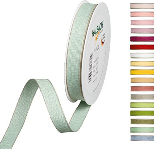 Halbach Seidenbänder Dekorationsbändchen mit Leinenkanten Breite: 15 mm Länge 20 m, Geschenkband zum verzieren basteln oder gestalten, DIY Dekoband, Farbe: mint/leinen