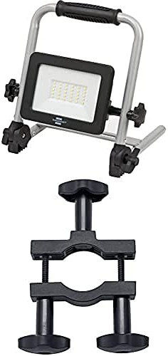 Bundle aus Brennenstuhl LED Akku Baustrahler EL 2000 MA (20W, 6000K, 2150lm, IP54, LED Arbeitsstrahler mit Powerbank-Funktion, 6h Leuchtdauer) + Brennenstuhl Gerüsthalter für Baustrahler schwarz