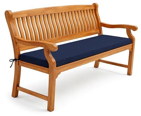POKAR Bankauflage 110x40 cm | Bankkissen mit abnehmbarem Bezug und Bändern | Sitzauflage für Gartenbank, Sitzbank, Schaukel | Sitzpolster für Indoor und Outdoor | Oeko-TEX | Made in EU | Dunkelblau