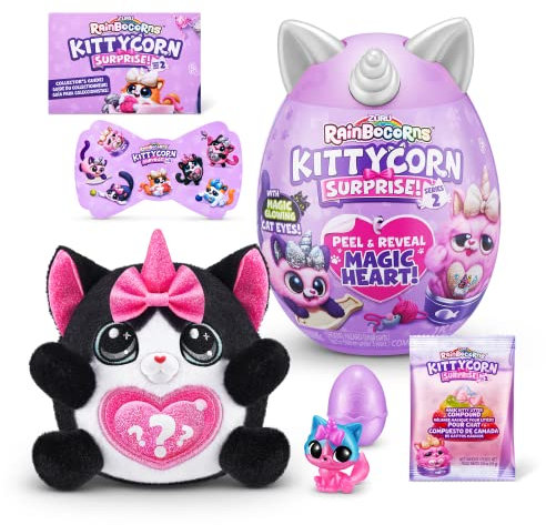Rainbocorns Kittycorn Surprise Series 7, Schwarze Katze – Plüsch zum Sammeln – 10 Überraschungen zum Auspacken, Schälen und Enthüllen von Herzen, Aufkleber, Alter ab 3 Jahren (Schwarze Katze)