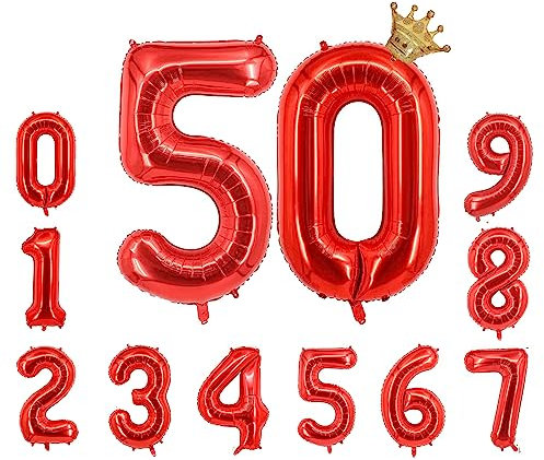 Foil Luftballon 50 Helium Folienballon Zahlen Ballon XXL Folien Rot Ballon 50 Geburtstag 100cm/40inch
