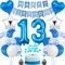 Jrzyhi 13. Geburtstag Dekoration - Blau Silber Party Deko für Junge und Mädchen - Tortendeko für 13 Jahre