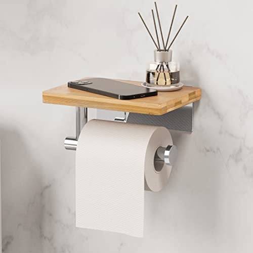 KES Toilettenpapierhalter ohne Bohren Toilettenpapierhalter Bambus Klopapierhalter Edelstahl SUS304 WC Papier Halterung Kleben Wandmontage Poliert, BPH220DM
