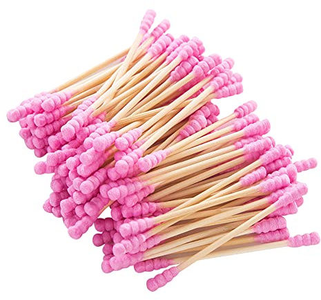 FSSTUD 200 tamponi di cotone a doppia testa a spirale teste di cotone per pulizia delle orecchie cotton fioc tamponi struccanti punte di cotone per cosmetici rosa