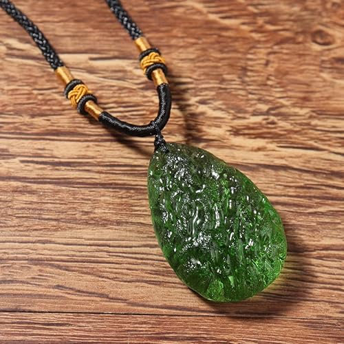 Natürlicher Kristallgrüner Edelstein Moldavit Meteorite Impact Glas Halskette Anhänger for Wohnkultur Meditation Halskette Geschenke,SBuTTON774w