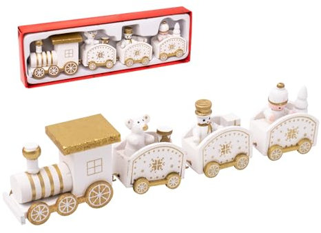ZYDYRX Weiß Holzzug Kleiner Weihnachtszug Holz Xmas Fenster Ornament Weihnachtsdekoration Holz Mitbringsel zu Weihnachten Dekolandschaft Kinder