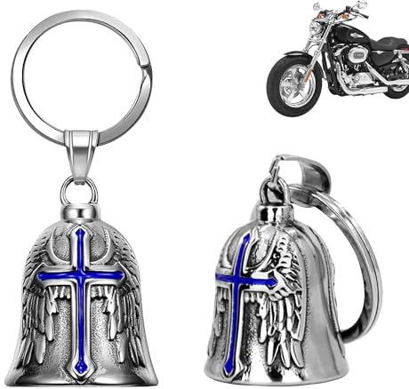 XNZMYN 2 Stück Guardian Bell Motorrad Glöckchen, Edelstahl Motorrad Glocke Glücksbringer, Motorradglockenaufhänger Chrom für Motorrad Zubehör oder Schlüsselanhänger (2 Blau)
