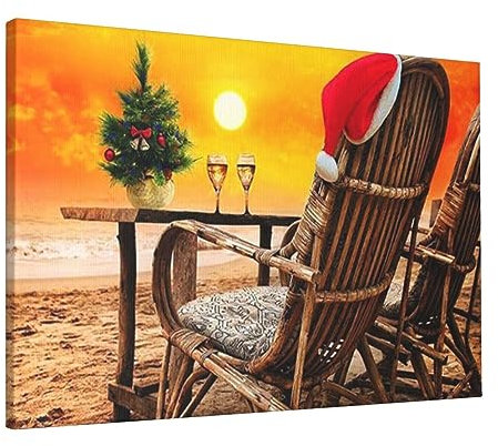 Xzeit Strandkorb-Szenen Leinwand Wandkunst Malerei Poster Dekorative Kunst Bild Malerei Wanddrucke Kunstwerk Kunst Ästhetisches Poster für Wohnzimmer Schlafzimmer Dekorationen (40 x 60 cm)