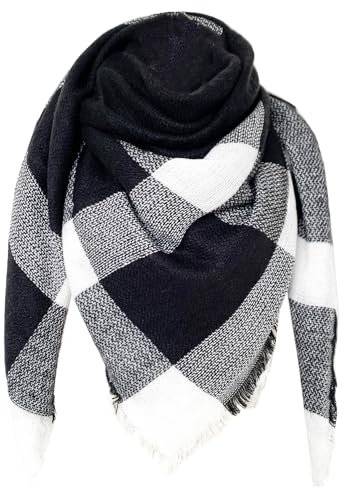FIFTHAVE Schal Damen Herren Scarf Women Winterschal, Schal Kariert übergroßer Quadratisch Deckenschal Warmer Oversized Fransen Cape Poncho Herbstschal Schwarz weiß