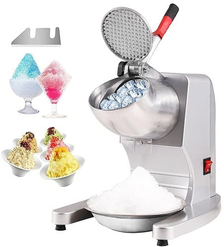 VEVOR Broyeur à Glace Électrique 100 kg/h Machine à Glace Pilée 300 W avec Tête à 4 Lames en Acier Inoxydable Machine à Granita Cocktails Sorbets Boissons Fraîches Bars Restaurants Supermarchés Argent