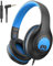 rockpapa C24 On-Ear Wired Headphones - Lightweight Foldable with No-Tangle 3.5mm Jack - Black and Blue
