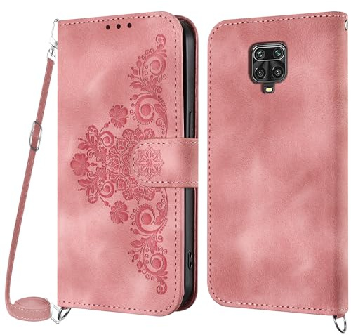 NETANY Funda para Xiaomi Redmi Note 9 Pro/Note 9S/Note 9 Pro MAX con Cuerda, Flip Billetera Funda Tapa Libro PU Cuero con Ajustable Cordón,【2 Ranuras】【Magnética】,Funda Piel Carcasa Case Cuerda (Rosa)