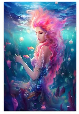 COTAIL Ungerahmte Leinwand-Wandkunst für Schlafzimmer, Büro, Wanddekoration, 61 x 40,6 cm, Meer-Meerjungfrau, Wanddekorationen für Wohnzimmer, Malerei, Bilder, Kunstwerke für moderne Poster, Drucke,