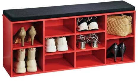 Kesper | Schuhschrank mit Sitzkissen, Material: Spanplatte, funiert, Maße: B 103,5 x H 48 x T 29,5 cm, Farbe: Rot, Schwarz | 15983 13