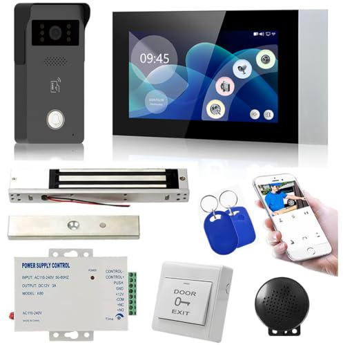 MENGQI-CONTROL LCD-Video-Türsprechanlage, Zugangskontrollsystem, Karten, offene Tür, 272 kg, elektronisches Magnetschloss und Netzgerät, komplettes Set, Telefon-App-Fernbedienung