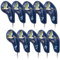 Golf Iron Club Head Covers Magnetic Right Hand Big Numbers 10pcs 4-9,P,A,S,X Blue PU Leather Crane Embroidery