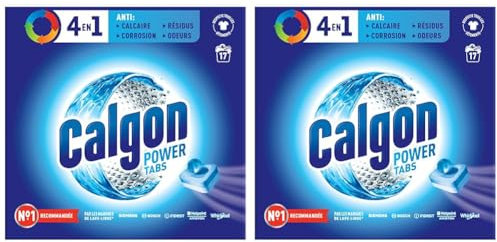 Calgon tablettes 4en1, anticalcaire, anti-corrosion, protège des résidus et odeurs - 17 tablettes (Lot de 2)