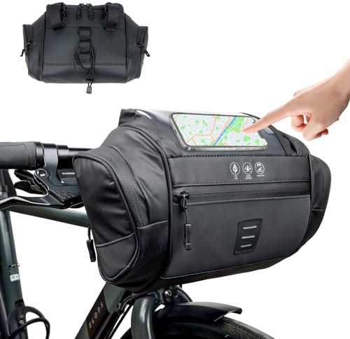 Shinkuro Bike Basketg, Large Capacity 4.8L Reflective Waterproof Bike Handlebar Bag Bike Front Bag Camera Bag Handbag Phone Bag with Touch Screen Shoulder Strap for Mountain Bike Traveling