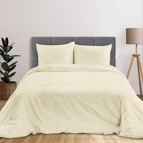 Pizuna Perkal Bettbezug 155x220 Baumwolle Neues Elfenbein | langstaplige Baumwolle in Perkalbindung Bettbezug set mit verdecktem Rei Bverschluss und 1 Kopfkissenbezug 80x80 Mako Satin