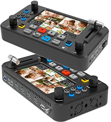 KVM Switch Monitors Computers, Multi-Camera Video Mixer Switcher Multifunctional Guide Broadcast Switching Station Panel Live Stream PTZ Camera Control 5.5inch Share Monitors and USB Devices,Plug and