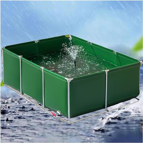 Pounjsd Estanque de Lona para Peces, Estanque de Peces de Lona Plegable al Aire Libre Agricultura Riego,Liners De Estanque con Marco De Acero Inoxidable, Piscina de Lona para Peces (2×1×0.7m-Verde)