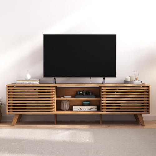 IDIMEX TV Lowboard RIAN mit 2 Schiebetüren für 75 TV Eiche Farben - TV Kommode aus massivem Kiefernholz, 3 verstellbare Einlegeböden, TV Sideboard