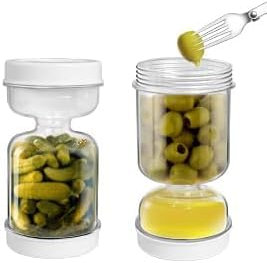 Flip Einmachglas, Gurkenglas Zum Umdrehen, Glas-Kimchi-Behälter mit Filter, Deckel und klappbarer Gabel, von Nassen und Trockenen,für Essiggurke Olive Kimchi Jalapenos