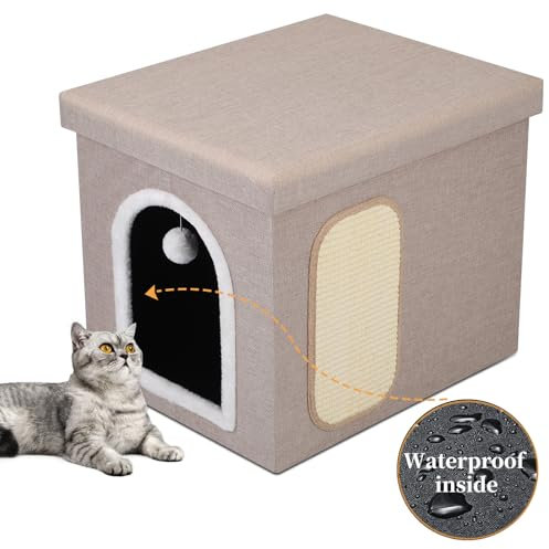 4 in 1 Faltbar Katzentoilette Möbel Hocker für Verstecktem Katzen-Waschraum, Katzenhöhle Sitzbank, Aufbewahrung, Katzentoilette-Umzäunung Möbel Katzenklo haus mit wasserdichter Innenseite, 55*45*45 cm