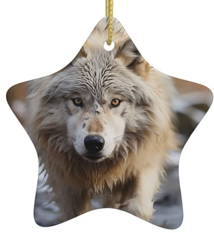 Christbaumschmuck aus Keramik zum Aufhängen, Wolf-Design