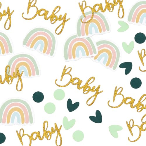 AOZUO 120 Stück Babyparty Deko Mädchen,Babyshowerparty Deko Konfetti,Glitzerndes Regenbogen Konfetti Tischdekoration Gold Champagner für Die Enthüllung Des Geschlechts Des Babys Geburtstagsparty Gold