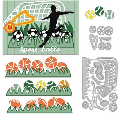 GLOBLELAND Sportbälle Papierpräge Stanzschablonen Set Fußballnetz Handwerk Stanzmaschine Schablonen Gras Basketball Metall Stanzschablone Set für Kartenherstellung DIY Papier Handgefertigtes