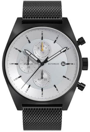 DeTomaso Herrenuhr D10 Chronograph in Black & White - Armbanduhr an schwarzem Mesh-Armband - aus 316L Chirurgenstahl mit einem Quarzuhrwerk & saphirgehärtetem Mineralglas – 43 mm