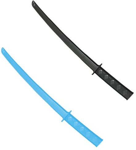 JAWUZ 2 Pcs Spada telescopica stampata in 3D, Katana,giocattoli modello spada samurai retrattile a gravità stampata in 3D,divertente giocattolo samurai retrattile in plastica(nero+Blu)