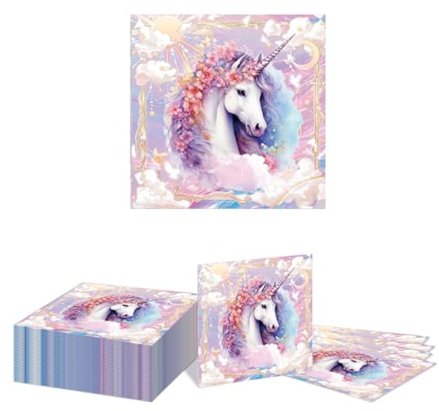 Kotkiddy 40 Stück Einhorn Papier Servietten Einhorn Party Servietten Regenbogen Einhorn Papier Servietten Einhorn Dekorative Abendessen Papier Servietten 33 * 33cm(B)